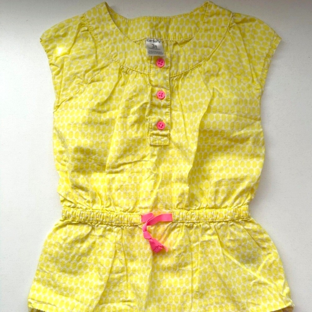 Carters Toddler Girl Yellow Honeycomb Print Peplum Top Pink Buttons Size 3T